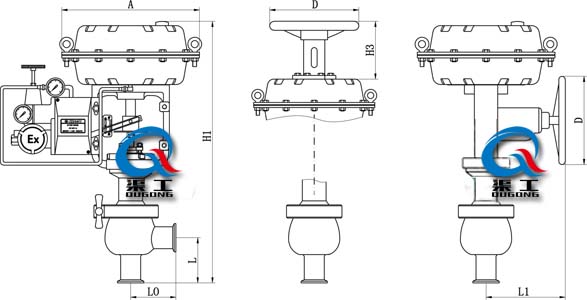 ZTRS氣動(dòng)衛(wèi)生級(jí)調(diào)節(jié)閥、食品級(jí)氣動(dòng)調(diào)節(jié)閥 (外形尺寸圖)