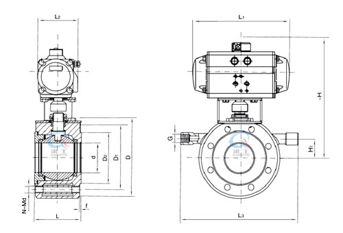 保溫氣動球閥主要外形結構圖